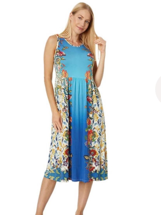 Johnny Was Dresses & Skirts - Johnny Was Teal and Blue Floral Panel Midi Dress